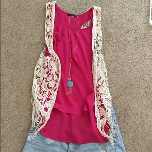 Crochet cream lace vest